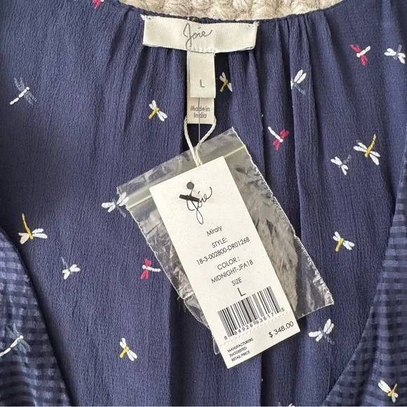 NWT Joie Ruffle Maxi Dress, Puff Sleeves, Tiered Skirt, Dragonfly Print, Sz L - Picture 10 of 15